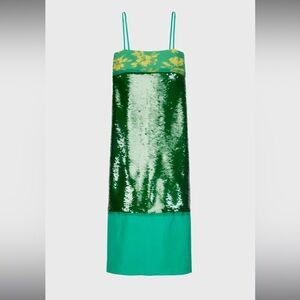 Zara Green Teal Sequin Slip Dress with Yellow Floral Bandeau